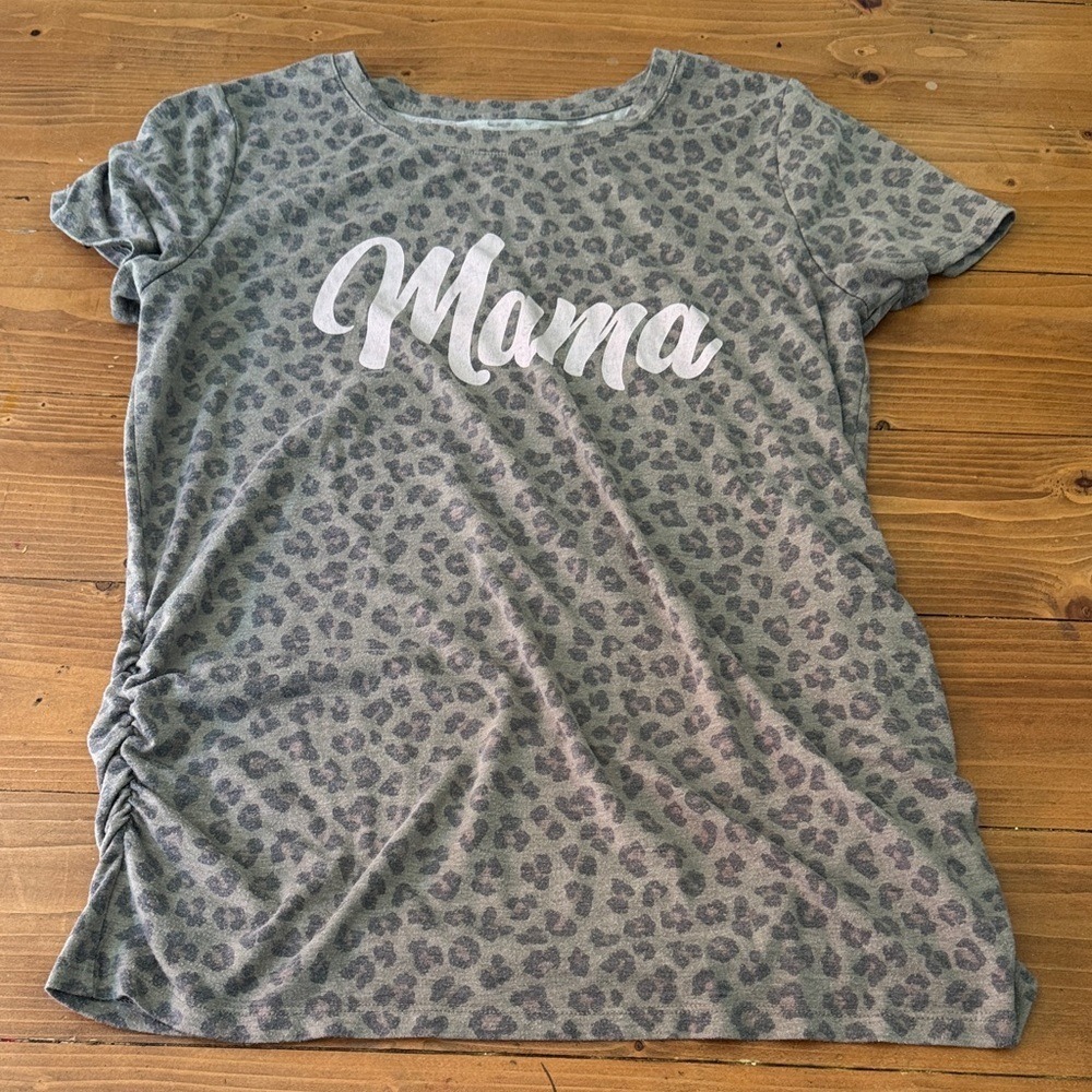 Sonoma Goods for Life Mama Maternity Leopard Print Ruched T-Shirt Grey Large